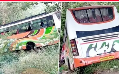 पुणे-मुंबई राजमार्ग पर बस का टूटा नियंत्रण